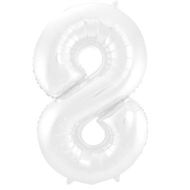 Folienballon Zahl - 8 - Weiß Metallic Matt - 86 cm