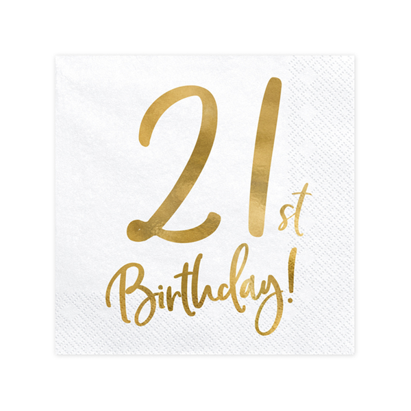 Servietten Trend, "21th Birthday", weiß/gold, 20 Stück