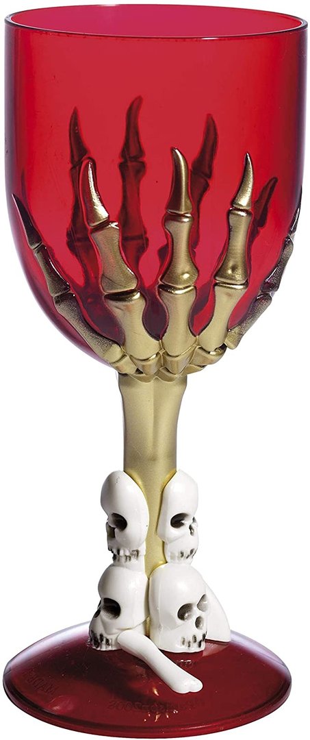 Gothic - Weinglas mit Skeletthand und Totenkopfstiel