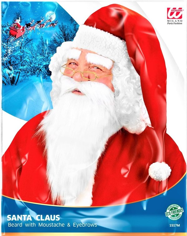 Santa Claus Weihnachtsmann Bart mit Schnurrbart und Augenbrauen - 3- teilig