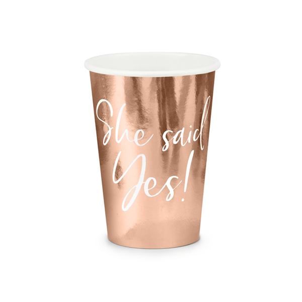 6 Pappbecher Trend -"She said Yes" - Rosegold 220ml