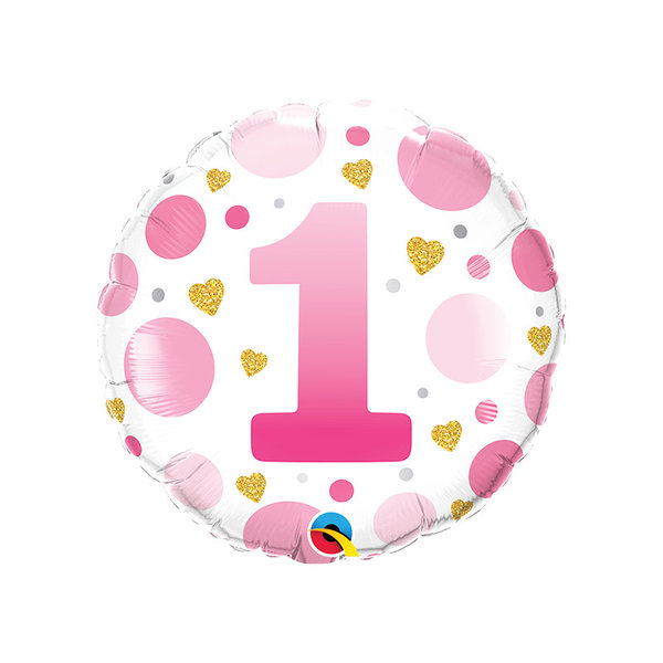 Qualatex Folienballon - Age 1 Pink Dots  - 45cm