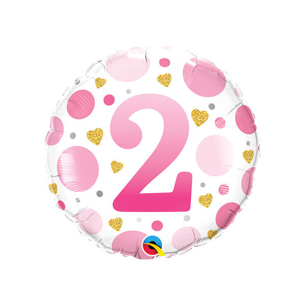 Qualatex Folienballon - Age 2 Pink Dots  - 45cm