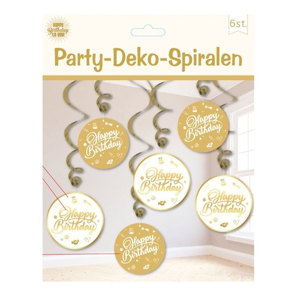 Party-Spiralen "Happy Birthday", weiß/gold, 6-tlg.