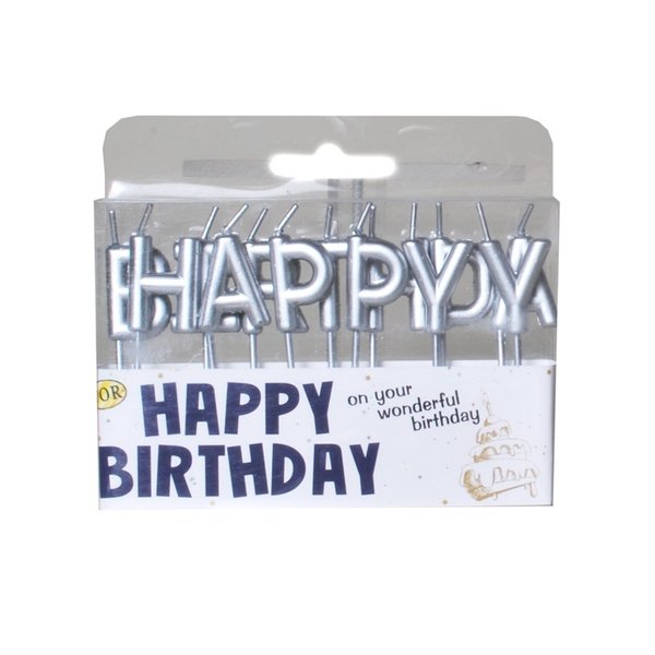 Tortenkerzen "Happy Birthday", silber metallic, 13-tlg.