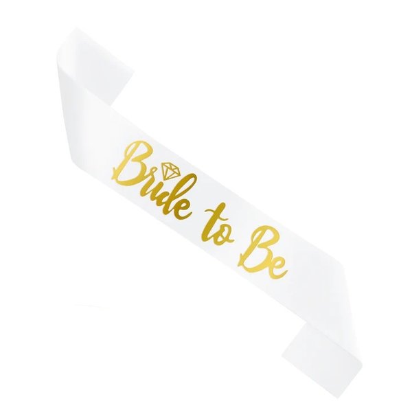 Schärpe "Bride To BE" weiß, 160 cm, goldene Aufschrift