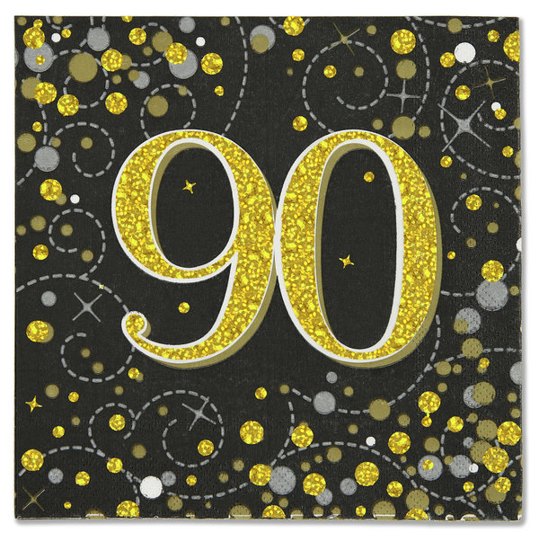 Servietten "90"Sparkling Fizz   Black & Gold, 33cm - 16 Stück